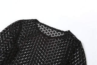 Long flared sleeve hollow out see through crop pant set