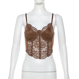 V neck lace bustier solid backless cami top