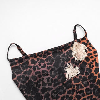 U neck leopard print irregular cami midi dress