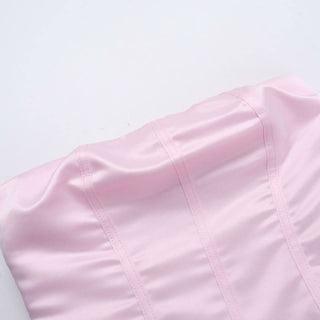 Smocked ruched satin solid tube mini dress