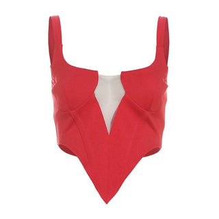 U neck mesh patchwork backless cami top