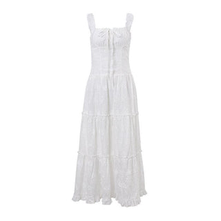 Drawstring ruched ruffle textured cami midi dress