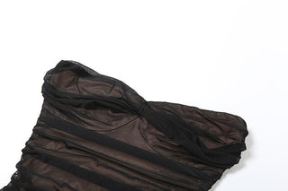 Ruched mesh patchwork solid tube mini dress