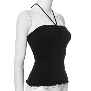 Halter sweetheart neck ruched bowknot ruffle top