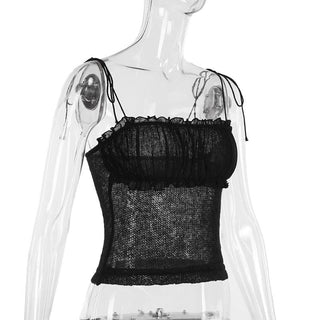 Knitted ruffle see through ruched cami top