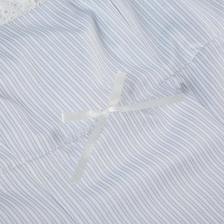 Striped print lace hem zip-up bowknot cami top
