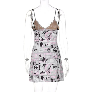 V neck abstract lace cami mini dress