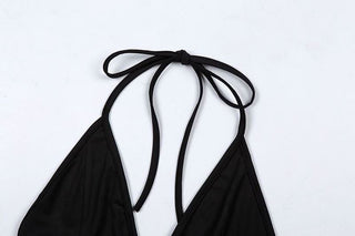 Halter self tie metal chain v neck backless top