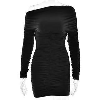 Off shoulder long sleeve ruched mini dress