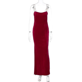 Velvet solid o ring hollow out slit backless cut out maxi dress-final-sale