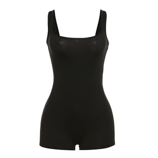 Square neck sleeveless backless solid romper
