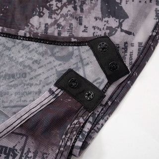 Long sleeve halter letter print button mesh bodysuit