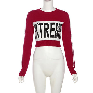 Knitted long sleeve contrast crewneck top