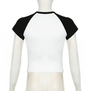 Short sleeve crewneck ribbed print top
