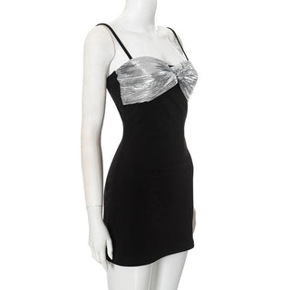 Knotted glitter patchwork backless cami mini dress