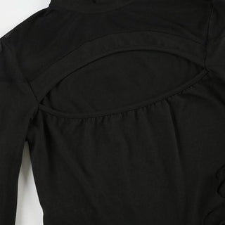 High neck long sleeve mesh hollow out bodysuit