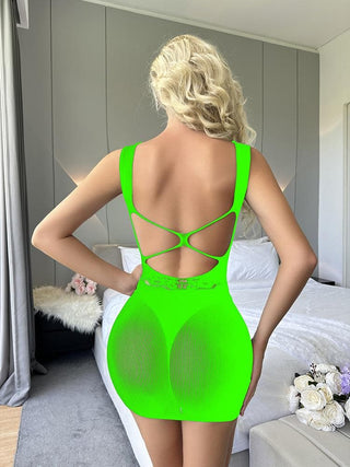 U neck cross back net mini dress