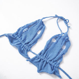 Halter knitted drawstring self tie slit maxi skirt set