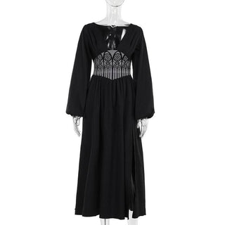 Long sleeve v neck corset maxi dress-final-sale