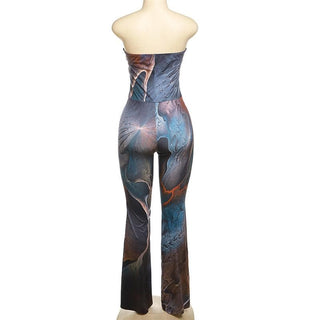 Print abstract notch neck tube jumpsuit