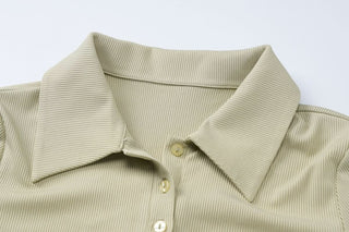 Turnover collar long sleeve button top