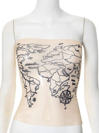 Sheer mesh abstract print backless tube top