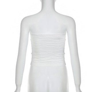 Textured rabbit pattern contrast bowknot tube top