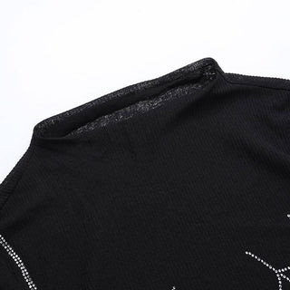 Long sleeve spider web beaded top