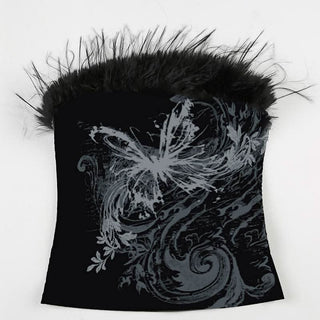 Butterfly print fluffy tube top