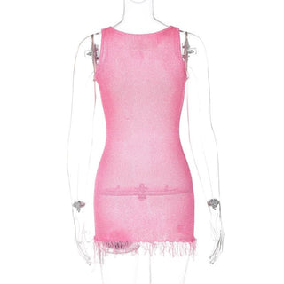 Sleeveless u neck tassels knitted mini dress