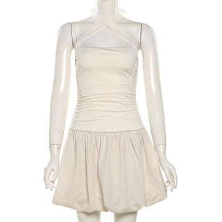 Halter cross front lace up mini dress