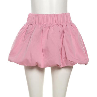 Ruched high rise solid bubble mini skirt