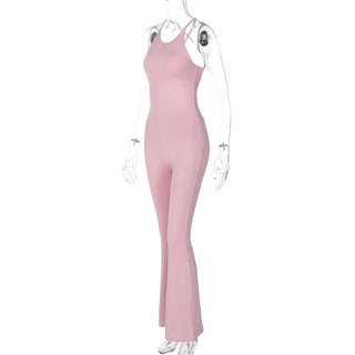 U neck cross back solid backless cami jumpsuit