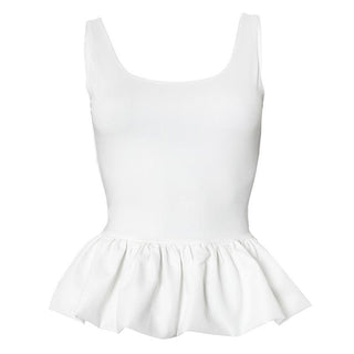 U neck backless ruffle ruched solid tank top