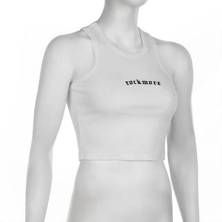 U neck letter embroidery ribbed tank top