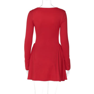 Long sleeve bowknot solid ruched mini dress