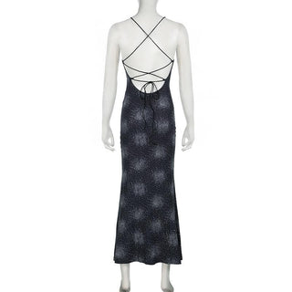 Print cross back backless cami maxi dress