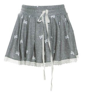 Drawstring lace hem bowknot print A line mini skirt