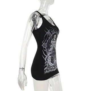 U neck abstract skull pattern tank mini dress