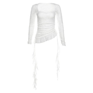 Square neck long sleeve lace ruffle top