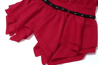 Off shoulder long sleeve ruffle lace up mini dress