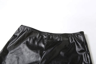 Lace up PU leather halter self tie metallic pant set