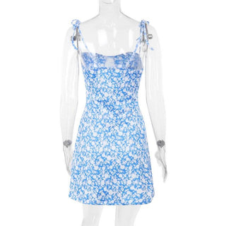 Self tie flower print backless cami mini dress