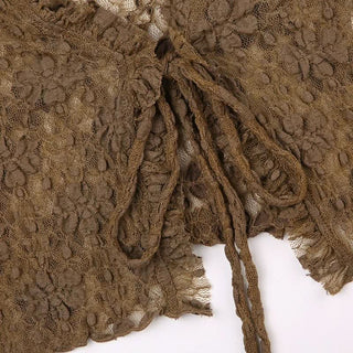 Long sleeve lace self tie crop top