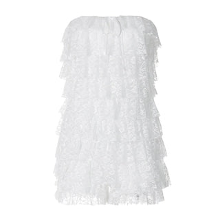 Bowknot lace backless ruffle tube mini dress