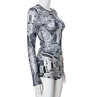Long sleeve abstract mesh see through pant set