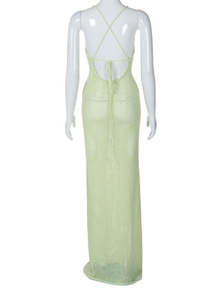Knitted cross back see through cami maxi dress