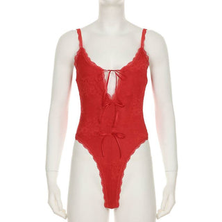 V neck lace bowknot cami bodysuit