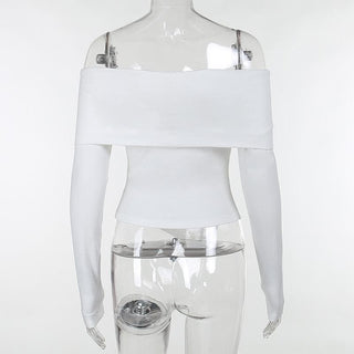 Long sleeve off shoulder irregular ribbed backless top