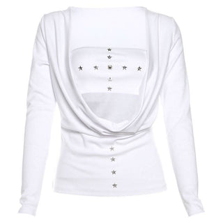 Long sleeve star applique solid 2 piece top